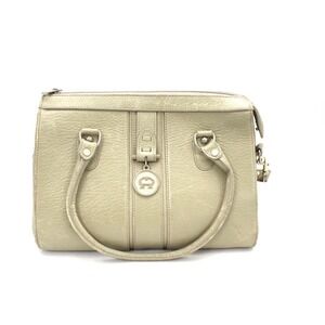 VTG Etienne Aigner Textured Bone Leather Satchel Bag Purse Shoulder A Logo Tag
